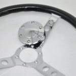 Classic Car Wood Steering Wheel - Bright Black Stainless Steel Round Hole Spokes 380MM 15 Inch 6 Holes Universal - Image 2