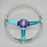 Racing Acrylic Steering Wheel - 350MM 14 Inch Modified Car Competition Transparent Bubble Blue Baked Chrome Color Spokes - One Piece - Image 19