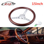 15"/380mm Classic Mahogany Wood Grain Brown Trim Steering Wheel with Horn Button