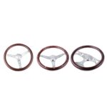 380mm Chrome Dark Steering Wheel Real Wood Riveted Grip (15") - 6 Hole - Image 2