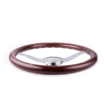 380mm 15" 6 Hole Chrome Dark Steering Wheel Real Wood Riveted Grip w/ Horn - Image 5