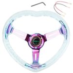 350mm 14" Universal Heart Shaped White ABS Racing Steering Wheel Chrome Spoke - Image 3