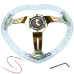 350mm 14" Universal Heart Shaped White ABS Racing Steering Wheel Chrome Spoke - Image 5