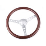 15"/380mm Classic Mahogany Wood Grain Brown Trim Steering Wheel with Horn Button - Image 2