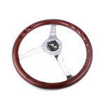 15'' 380mm Deep Dish Classic Wooden Steering Wheel Chrome Spoke + Horn Universal - Image 6