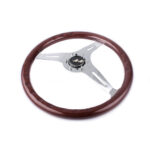 380mm Chrome Dark Steering Wheel Real Wood Riveted Grip (15") - 6 Hole - Image 4