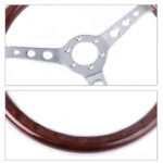 380mm 15" 6 Hole Chrome Dark Steering Wheel Real Wood Grip without Horn Button - Image 5
